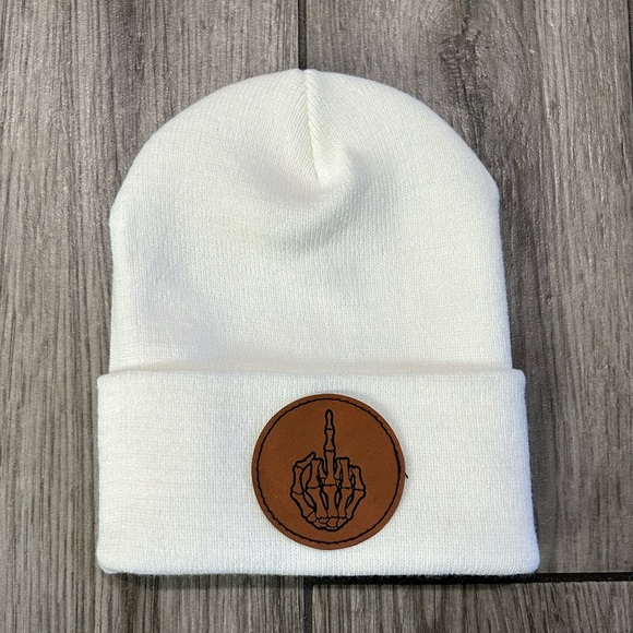 Laser engraved patch beanie. Skeleton hand - Picture 2 of 3